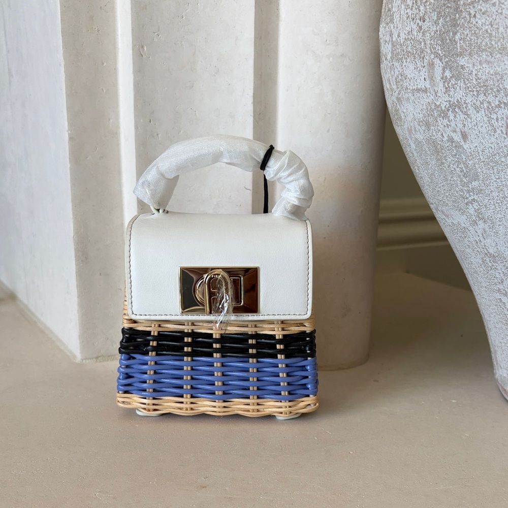 Furla Mini Top-Handle Bag in White, Black and Blue